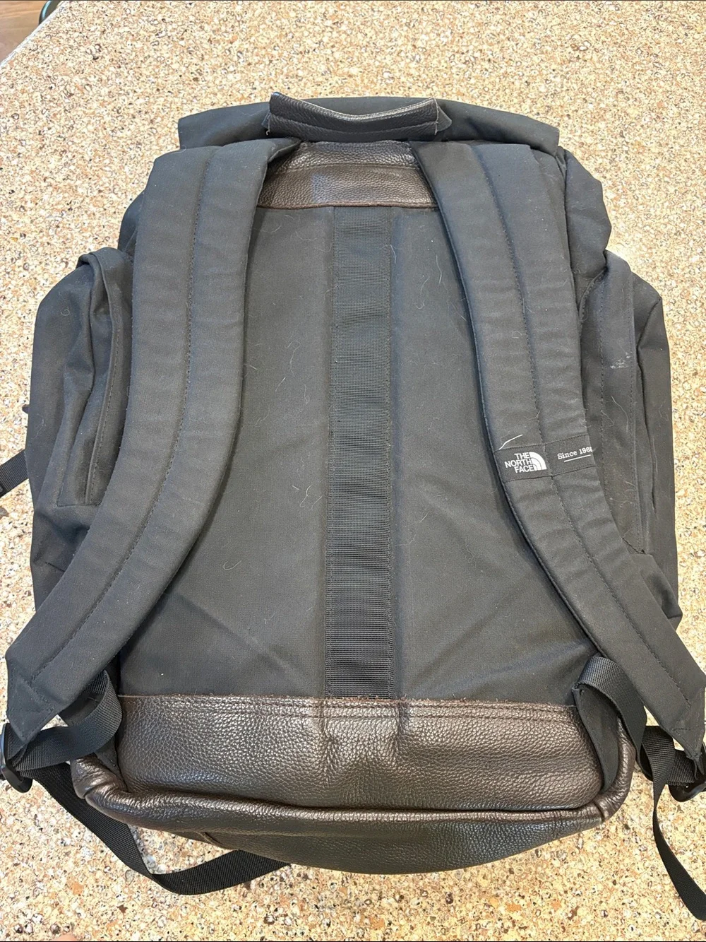 The North Face Black Premium Rucksack Black with Brown Leather Trim